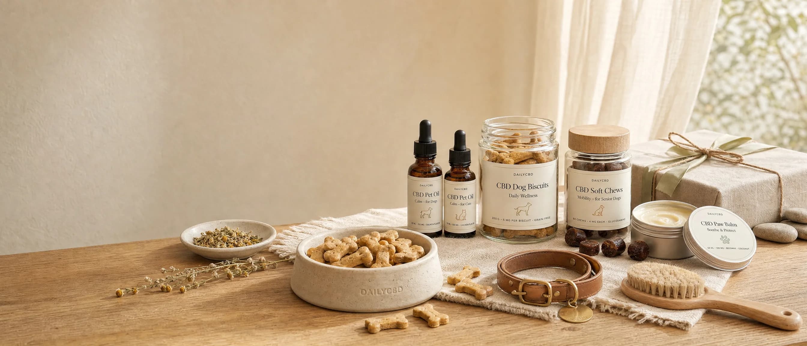 CBD масло за кучета, лакомства и нашийник до купичка