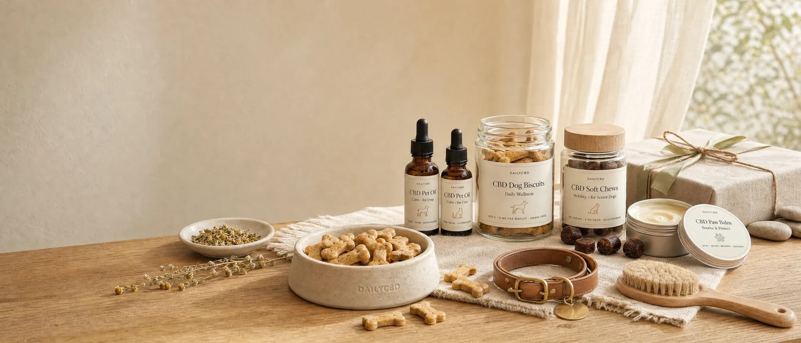 CBD масло за кучета, лакомства и нашийник до купичка